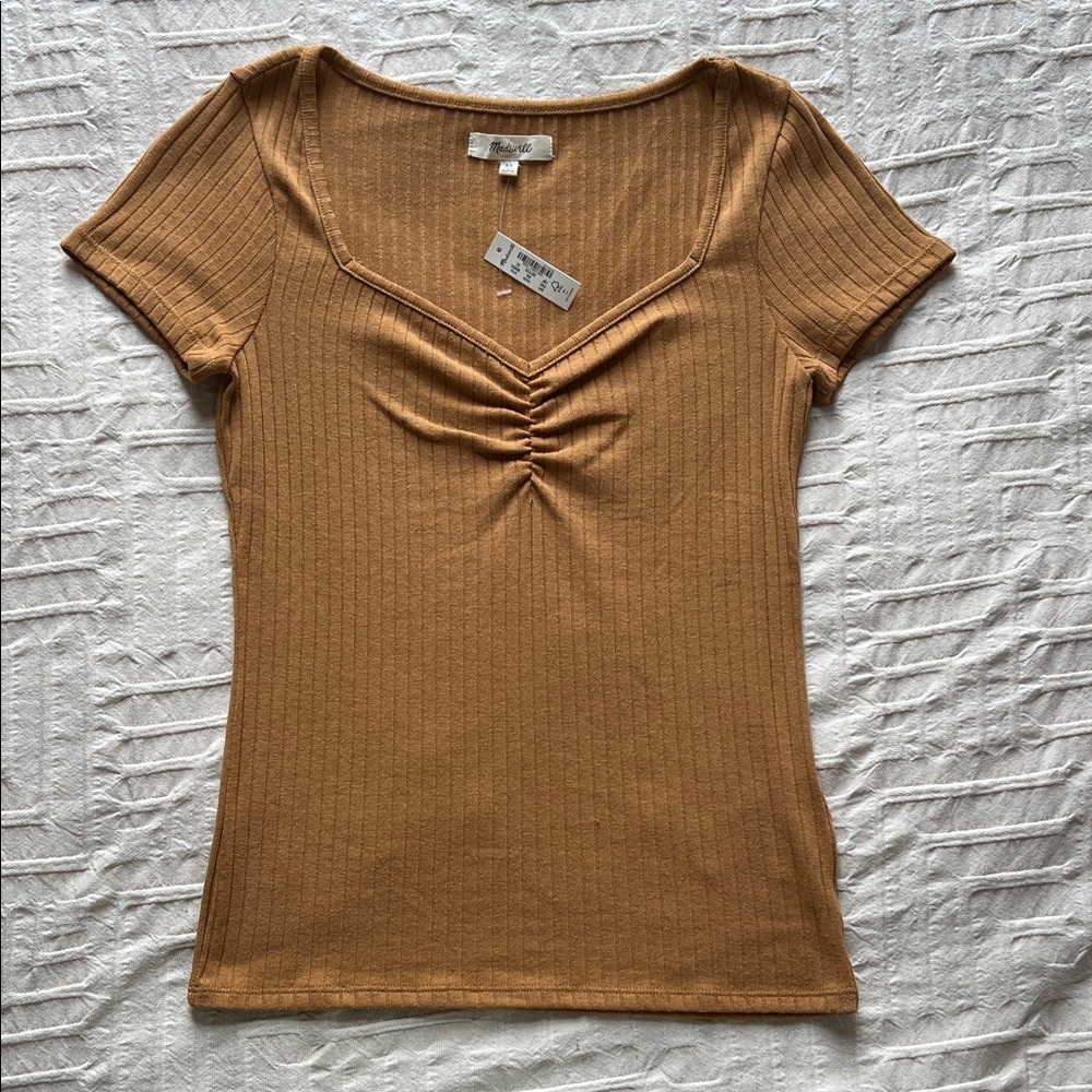 NWT Madewell Ribbed Brown Short Sleeve Top